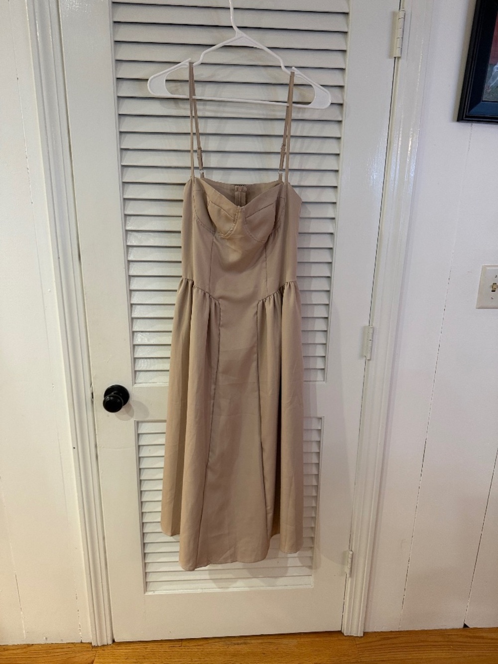 tan balconnette dress midi